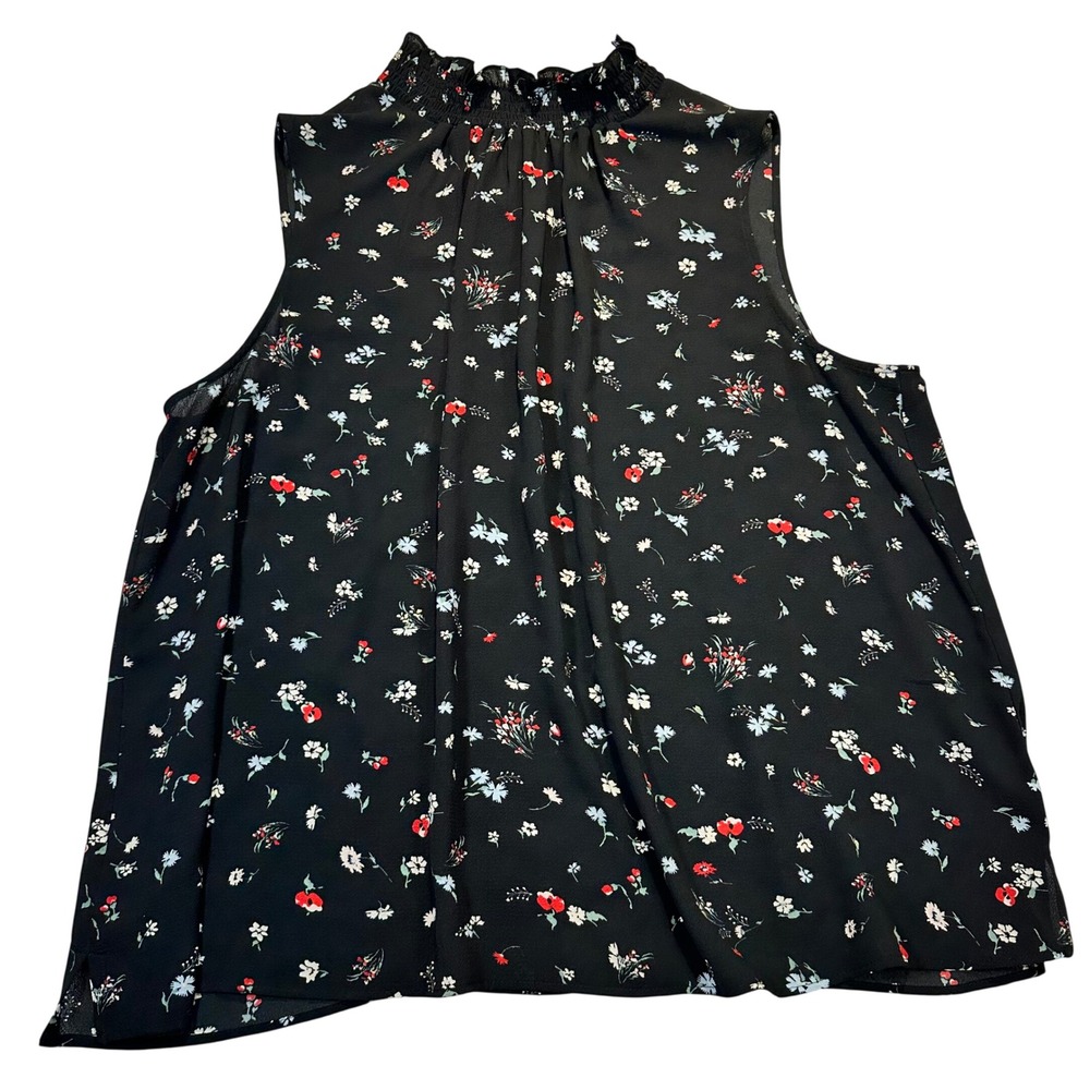 Vince‎ Camuto Floral Blouse Womens 3X Black Mock Neck Sleeveless Boho Career Top